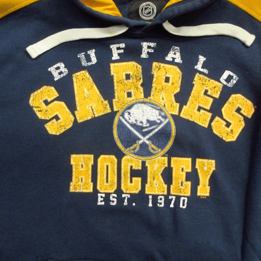 G-III Buffalo Sabres Hoodie Mens 2XL Blue Gold NHL Hockey Pullover Sweatshirt - Picture 3 of 7